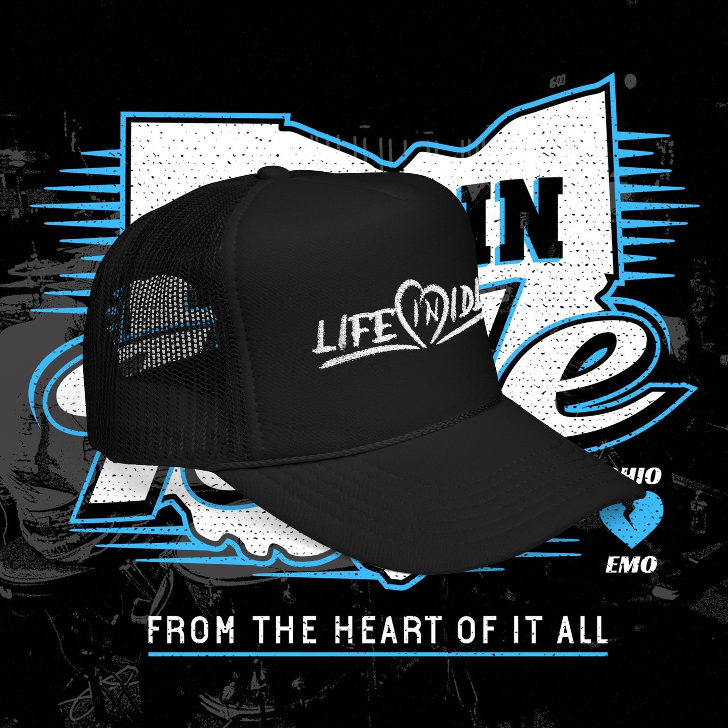 Heart of it All - Embroidered Trucker Hat - Black